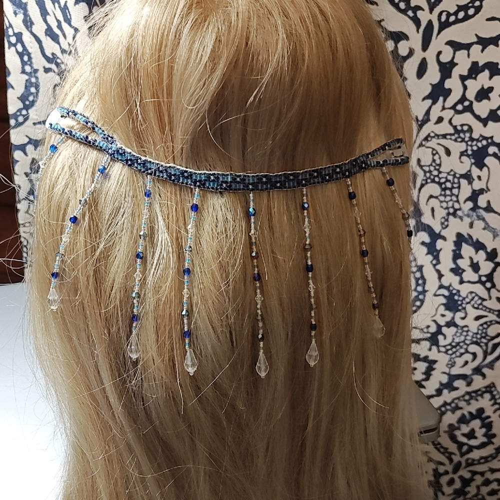 Beaded Blue Tassel Headband - Elegant Women’s Hair Accessory
